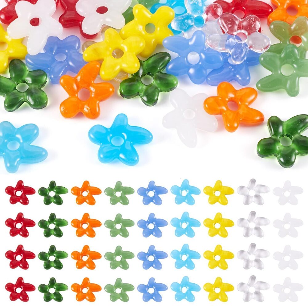 5135 36Pcs Lampwork Glass Hollow Flower Beads Colorful Handmade 5-Petal
